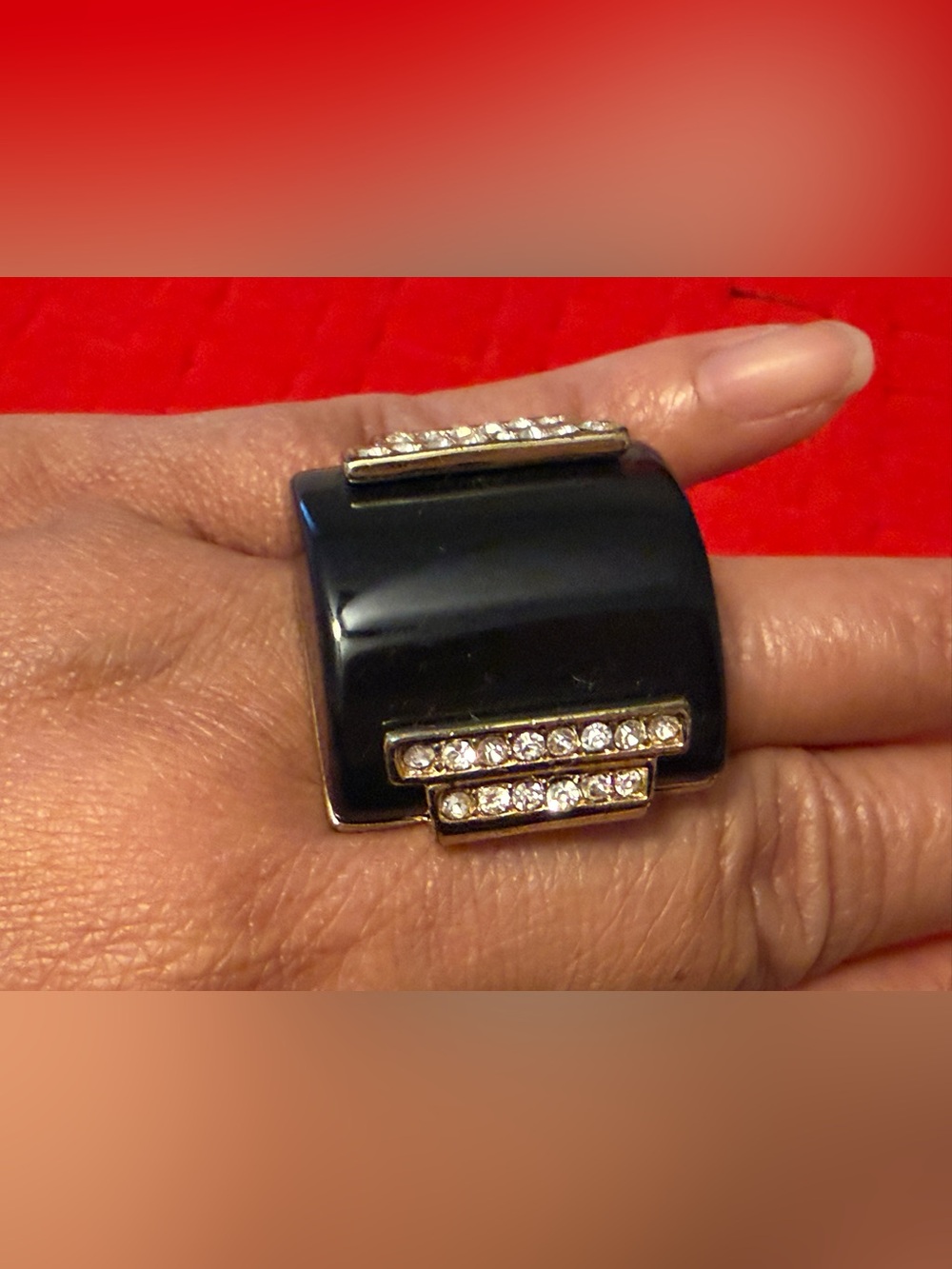 Vintage Large Cocktail Black Crystal-Accent Women's Fashion Ring